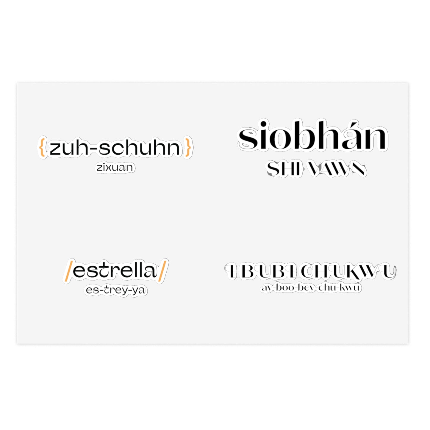 Personalized Name Sticker Sheet Set, Unique Names on One Sticker Sheet by Pronounce Our /Names/ - Pronounce Our Names