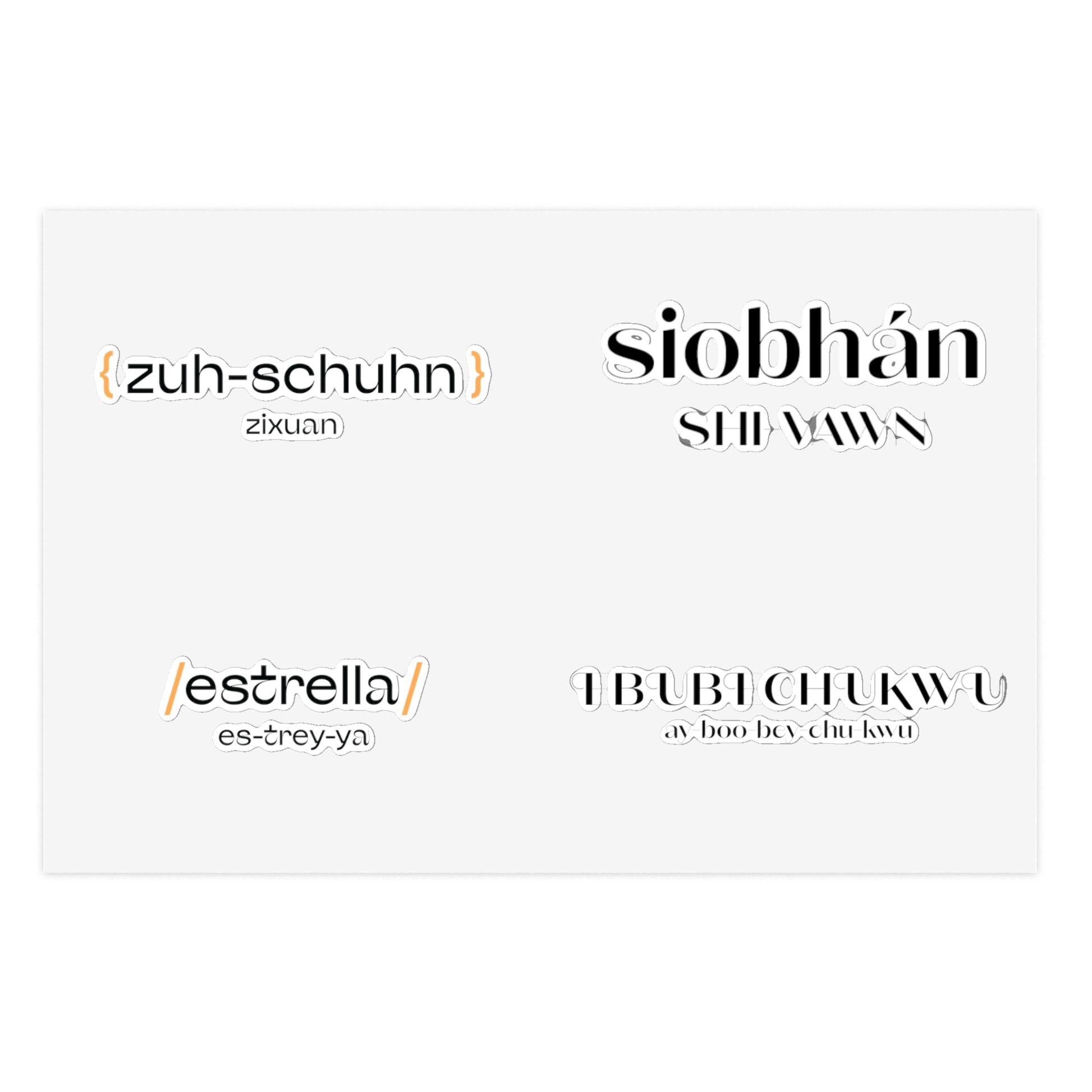 Personalized Name Sticker Sheet Set, Unique Names on One Sticker Sheet by Pronounce Our /Names/ - Pronounce Our Names